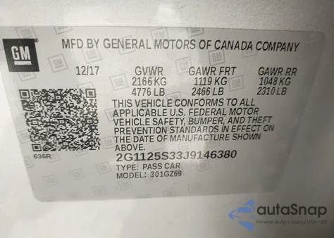 2018 Chevrolet Impala 2Lz from USA, damaged, VIN 2G1125S33J9146380